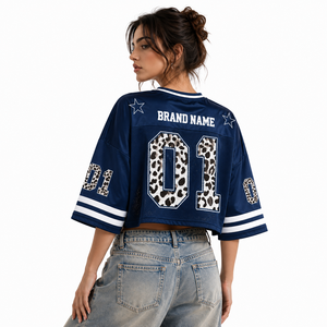 เสื้อเจอร์ซีย์อเมริกันฟุตบอลทรงบ็อกซี่ไหล่ตกแต่งลายเสือดาวแบบสั่งทำพิเศษ สไตล์ Y2K สำหรับงานเทศกาลและงานสังสรรค์ - Product Image 4