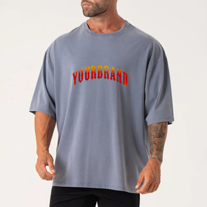 T-shirts pour hommes surdimensionnés avec logo personnalisé, coupe ample, OEM, 100% coton, lavage à l'acide, style rétro vintage, t-shirt hip hop lourd - Product Image 1