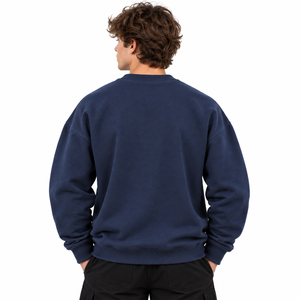 Sweat-shirt à col rond personnalisé avec impression/graphisme, bleu marine pour homme, 100% coton, manches raglan, streetwear, OEM, vente en gros, fournisseur américain - Product Image 3