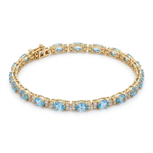 Pulsera de tenis con diamantes azules de corte ovalado, chapada en oro de 14k y rodio, certificada por GRS, con cadena de eslabones, ideal para regalo de boda o fiesta. - Product Image 2
