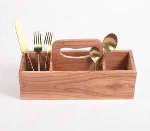 Wooden Cutlery Caddy With Handle Multi Compartment Flatware Organizer Kitchen Utensil Holder <b>Tabletop</b> <b>Storage</b> Box - Product Image 1
