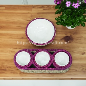Colorful Rectangle Seagrass Serving Bowl Set Handwoven Tray 3 Small Bowls 1 <b>Large</b> Bowl Wholesale Vietnam Made Water Hyacinth - Product Image 6