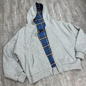 <b>zip</b> <b>up</b> <b>jacket</b> Winter Men's Double Zipper Boxy Fit Drop Shoulder Plaid Hooded <b>Jacket</b> with 100% Cotton Knitted Fabric - Product Image 6