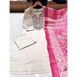 BAS DE TRAVAIL EN COTON KHADI À LA MODE AVEC DUPATTA BLANC - Product Image 3