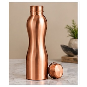 Aesthetic <b>Copper</b> <b>Water</b> <b>Bottle</b> With Diamond Hammered Finish Portable Drinkware For Travel Modern Design Style Lids Included - Product Image 5