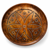 Bol décoratif en bois de Sheesham sculpté, motif floral ajouré, bol de service rond |   Centre de table en bois naturel pour la table à manger, décoration de la maison, cadeaux