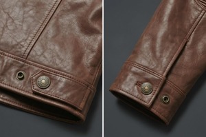 Veste en cuir d'agneau véritable pour femme, style trucker, vintage, boutonnée sur le devant, col chemise, marron et violet - Product Image 2