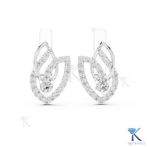 Boucles d'oreilles créoles huggie pavées en forme de feuille avec diamants CVD HPHT cultivés en laboratoire sur mesure, en or massif 14K 18K, bijoux pour femme, mariage, fête, anniversaire - Product Image 1