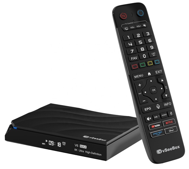 Original Vseebox V6 MAX Android 14 Amlogic S905 Quad Core Box 6K Streaming Live TV/Movies/Sports Backlit Remote Large Space No