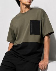 เสื้อยืดโอเวอร์ไซส์ผู้ชาย แขนสั้น คอกลม ดีไซน์สีตัดต่อ แต่งขอบตัดกัน สไตล์ลำลอง แฟชั่น - Product Image 6