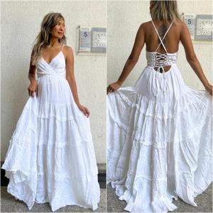 Vestido Maxi Boho sin Espalda con Cuello Halter, Cintura Natural, Casual de Verano, Tipo Bola, 100% Algodón Ecológico Transpirable, Escote en V Profundo - Product Image 4