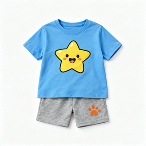 Ensemble de vêtements d'été pour enfants, t-shirt en coton et short, respirant, léger, décontracté, deux pièces, taille personnalisée - Product Image 6