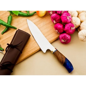 Couteau de chef artisanal en acier D2 de 13 pouces, fabriqué sur mesure par Ahmad Fabric, avec étui en cuir, manche élégant, personnalisable - Product Image 2