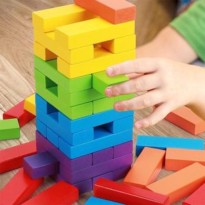 Jeu de construction en blocs de bois colorés, tour à empiler, puzzle arc-en-ciel pour enfants - Product Image 2