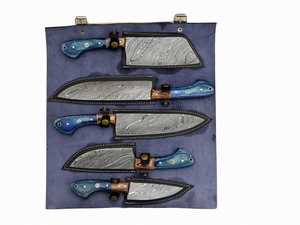 Juego de Cuchillos de Cocina de Acero de Damasco de Grado Industrial SHARP POINT TRADES, 2 Piezas, Mango de Madera, Acabado Azul, Hoja Recta, 3 Años de Garantía - Product Image 3