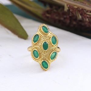 <b>Gold</b> Plated Multi Green Onyx Statement <b>Ring</b> for Women Vintage Handmade Oval Green Onyx Cluster <b>Cocktail</b> <b>Ring</b> - Product Image 4