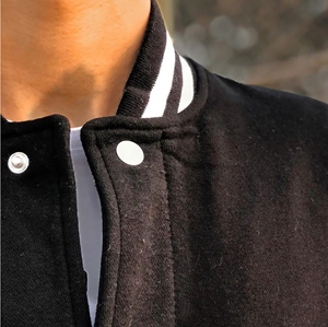 Men's Black White Varsity Jacket Shell Polyester/Cotton Windproof Turn-down Collar Solid Casual Regular Fit Autumn Wear - Product Image 6