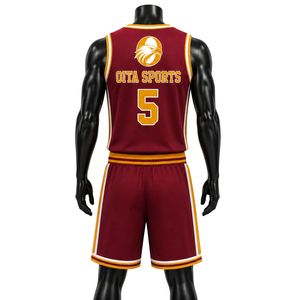 Ensemble uniforme de basket-ball pour hommes et femmes, maillot et short jaune bordeaux, vêtements de sport légers et confortables pour équipe sportive Oita - Product Image 2