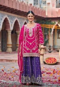 Traje Plazzo Premium Bordado en Chinon para Mujer (Talla Única) - Estilo Moderno para Bodas y Diwali - Product Image 6