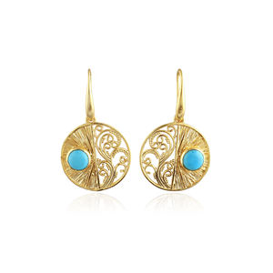 Elegantes Pendientes Colgantes de Filigrana con Piedra Turquesa Azul, Chapados en Oro de 18k, Hechos a Mano, Joyería Boho Chic de Moda - Product Image 1