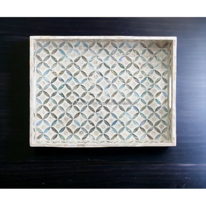 Bandeja de servicio con incrustaciones de fregona más vendida, bandeja de madera decorativa hecha a mano para servicio de té, decoración de mesa central Vintage, acento | Regalos - Product Image 4