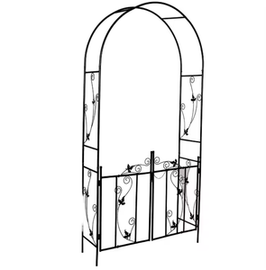 Arco de Jardín de Metal Negro con Puerta, Soporte para Macetas, Enrejado para Plantas Trepadoras, Decoración para Patio y Jardín - Product Image 3