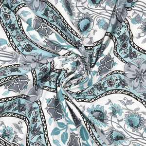 Premium Heritage Cotton King Size Bedsheet Grey Blue Ethnic Floral Motif <b>Bed</b> Cover Set for Home Decor - Product Image 4