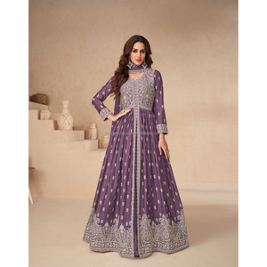 Indian Heavy Pure Georgette con bordado y trabajo de secuencia y trabajo de piedra de diamante Vestidos largos con trabajo de bordado Dupatta - Product Image 5