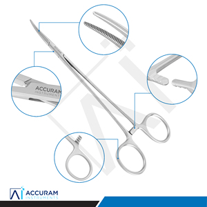 Pinza Hemostática Curva de Acero Inoxidable Micro Halsted con 1x2 Dientes, Instrumento Quirúrgico Dental Manual - Product Image 5