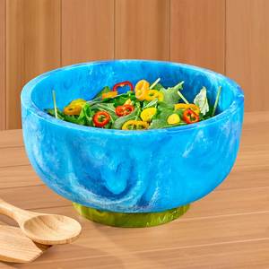 Tazón de Madera Hecho a Mano con Patrón Azul Celeste y Acabado Marmoleado Rojo Marrón, Estilo Wabi Sabi para Servir Comida en Interiores Contemporáneos - Product Image 1