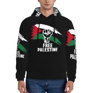 Sweat-shirt à capuche Free Palestine pour homme, noir, imprimé par sublimation, coupe décontractée, en polyester tricoté, pour l'automne - Product Image 1