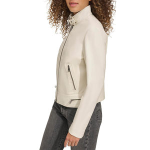 Chaqueta de cuero PU para mujer, estilo motociclista, con cuello alto, cierre de cremallera, manga larga, color sólido, a bajo precio. - Product Image 4