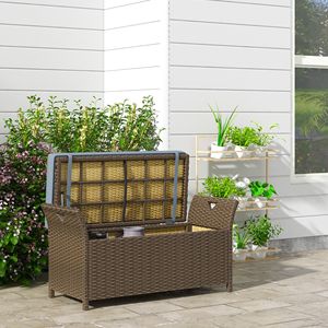    Banco de Almacenamiento de Mimbre para Patio de 27 Galones, Muebles de Ratán de PE para Exteriores, Caja de Almacenamiento Rectangular para Jardín de Gran Capacidad 2 en 1 - Product Image 2