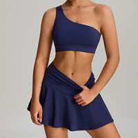 Ensemble 2 pièces jupe et short de sport pour femme, imprimé léopard/floral, avec ceinture et bordure en dentelle, short de compression, yoga, anti-plis, taille élastique
