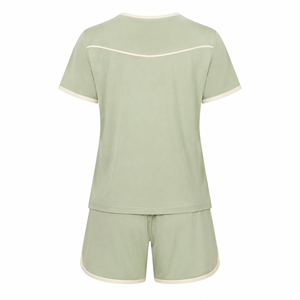 Conjunto de Dos Piezas de Verano para Mujer con Logotipo Personalizado, Top de Cuello Redondo y Pantalones Cortos, Ropa Deportiva Informal Transpirable WS-0500 A1.12 - Product Image 3
