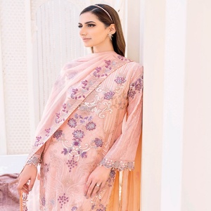 Colección de Bodas de diseñadores paquistaníes para mujer, de 3 piezas gasa de seda, Salwar Kameez Ramsha, volumen de para adultos - Product Image 2