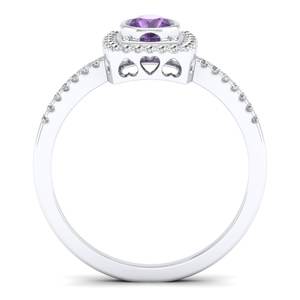 Bague de luxe REYES en or massif 14 carats avec améthyste taille brillant rond de 0,25 carat et halo de moissanites – Prix de gros - Product Image 4
