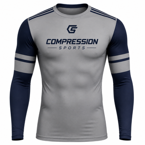 T-shirt de sport à compression gris marine personnalisé à manches longues pour homme – Gym, fitness, course à pied, entraînement – Couche de base respirante, extensible et à séchage rapide - Product Image 1