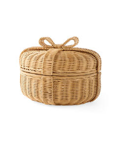 Cesta de almacenamiento redonda vintage con tapa de lazo, caja de mimbre para bibelos con tapa, cajas decorativas con tapa para organizar el almacenamiento de los niños - Product Image 5