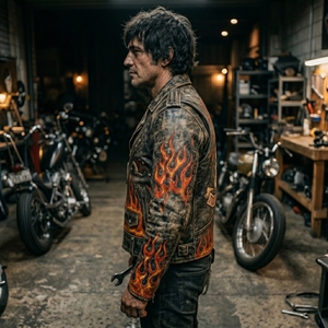 OEM Custom Men Distressed Leather Motorcycle <b>Jacket</b> Heavy Clown Embroidery <b>Punk</b> Flame Biker Coat Streetwear Wholesale - Product Image 4