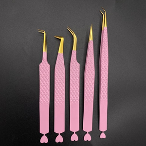 Precision Eyelash Tweezers <b>Set</b> Smooth Tip Stainless Steel <b>Pink</b> Case Professional Lash <b>Tool</b> 5Pcs Custom Logo Super Fine Tip - Product Image 5