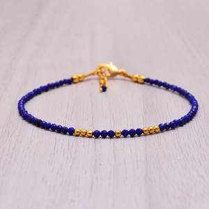 Pulsera con Dijes de Lapislázuli, Gema Facetada Delicada, Plata de Ley 925, Chapado en Oro de 14K, Joyería de Cristal Azul Natural, Regalo - Product Image 2