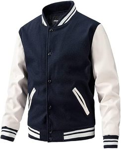 Veste universitaire pour homme en molleton vert et blanc, coupe classique, col rabattu, fermeture boutonnée, motif uni, polyester, pour l'automne - Product Image 1