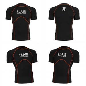 Flair Men's Short Sleeve <b>Compression</b> T-<b>Shirt</b> <b>Black</b> Quick Dry Slim Fit Sporty O-Neck Printed With Pattern - Product Image 6