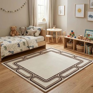 Solid Abstract Hand Tufted Rug Modern Wavy Border Area Rug Cream Brown Woolen Carpet Luxury Office Floor Decor Soft PET Friendly - Product Image 6