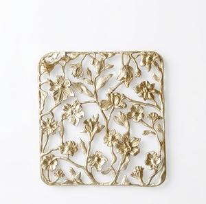 French Country Floral Metal Wall Art <b>Square</b> Cast Iron Handmade Traditional Design for Interior Decoration - Product Image 3