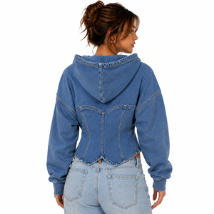 Sudaderas Cortas de Mezclilla para Mujer con Lazo Frontal y Cierre de Botones, Estilo Casual para Otoño e Invierno, Ropa Urbana, Marca Privada OEM - Product Image 2
