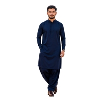 Ensemble Kurta Shalwar en coton pour homme, bleu marine, style traditionnel, longueur cheville, coupe régulière, tenue décontractée, Inde, Pakistan