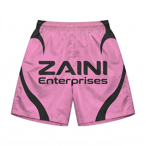 Shorts coupe-vent en micro-polyester à séchage rapide 120 GSM de qualité supérieure, rose et noir, avec panneau incurvé et logo personnalisé par sublimation - Product Image 2