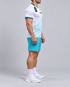 Maillot de football pour homme CLAW INTL, blanc et bleu rayé, col en V, manches longues, évacuation de l'humidité, séchage rapide, antibactérien, respirant - Product Image 4